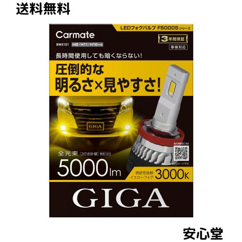 カーメイト(CARMATE) 車用 LED フォグランプ イエロー 5000lm H8 H11 H16 GIGA LED フォグバルブ F5000S BW5151
