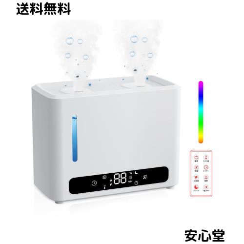 加湿器 大容量 6L 【2025業界初発売 5重除菌・ダブル吹出口・加熱式・パワフル加湿】 卓上加湿器 超音波式 知能恒湿 ハイブリッド式 LED