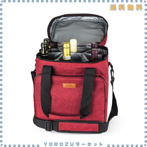 Freshore 断熱ワインキャリアー6ボトルバッグトートバッグ-キャンバスケースを調節可能なショルダーストラップ - （パッションレッド）