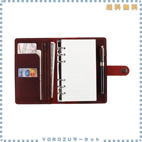 CEETOL システム手帳 本革ノート 職人 手作り A6 6穴 ペンホルダー 付 本革 ビジネスノート スケジュール帳… (赤-2)