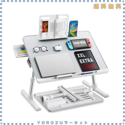 SAIJI 折りたたみミニテーブル「安定性強化版」ローテーブル ベッド用 軽量 大容量天板 角度・高さ調整可能 引き出し＆ブックスタンド付き