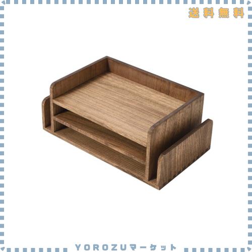 KIRIGEN 書類 ケース デスク トレー 木製 レタートレー 書類 棚 収納 完成品 2段 ブラウン TQ-2TP-DBR
