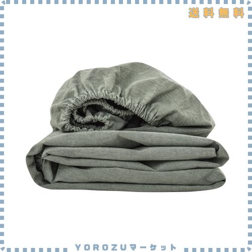 ボックスシーツ キング 180x200x30cm オーガニックコットン 洗いざらしの綿100% ベッドシーツ BOXシーツ 防ダニ グリーン