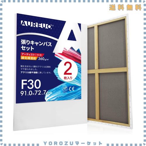 AUREUO 綿化繊混紡 張りキャンバス F30 (91.0cmX72.7cm) 2枚 - 中目布？ 水彩画・油絵画・アクリル兼用 - モダンアート・ポップアートに最