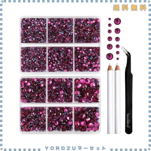 Beadsland（ビーズランド）ホットフィックス ラインストーン 、6,080個 フクシアのラインストーン 服飾工芸用 6サイズ混合 ワックスペン