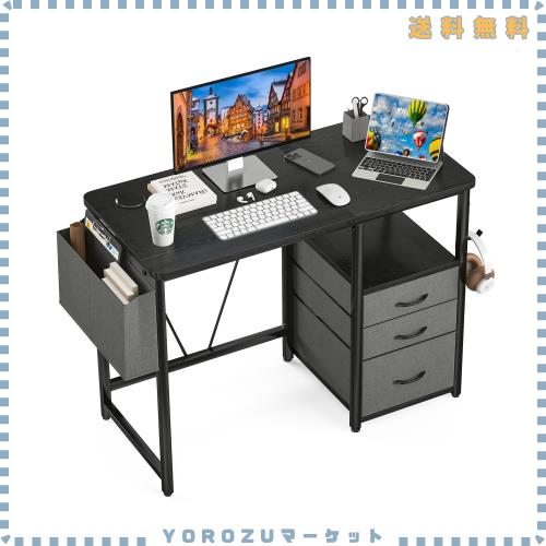 Sunon デスク パソコンデスク ラック付きpcデスク 幅100cm×奥行60cm 机 引き出し付き 勉強机 ドリンクホルダー デスク 在宅ワーク 作業