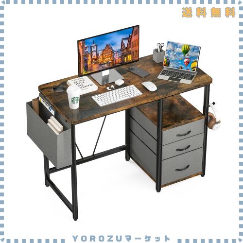 Sunon デスク パソコンデスク ラック付きpcデスク 幅100cm×奥行48cm 机 引き出し付き 勉強机 ドリンクホルダー デスク 在宅ワーク 作業