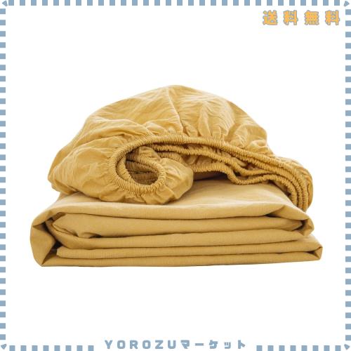 ボックスシーツ ワイドキング 200x200x30cm オーガニックコットン 洗いざらしの綿100% ベッドシーツ BOXシーツ 防ダニ イエロー