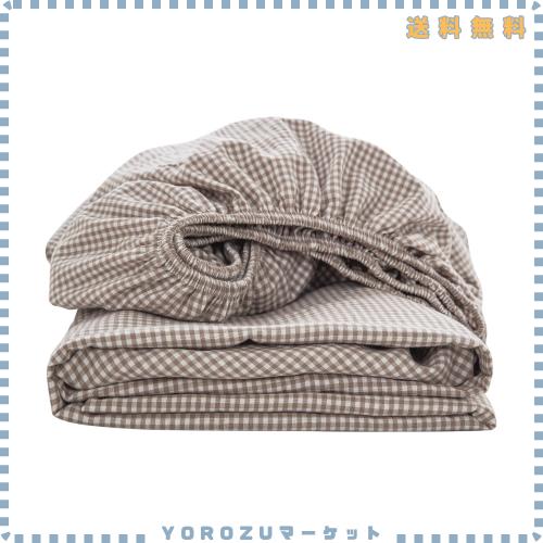 ボックスシーツ キング 180x200x30cm オーガニックコットン 洗いざらしの綿100% ベッドシーツ BOXシーツ 防ダニ ギンガムチェック 茶色