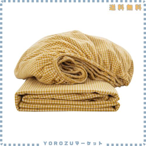 ボックスシーツ ワイドキング 200x200x30cm オーガニックコットン 洗いざらしの綿100% ベッドシーツ BOXシーツ 防ダニ ギンガムチェック