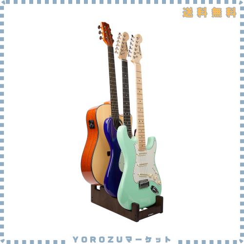 STRICH ギタースタンド 3本掛け 木製フロアギターラック フロントディスプレイ 省スペース 自宅 スタジオ ステージ用 マルチギタースタン
