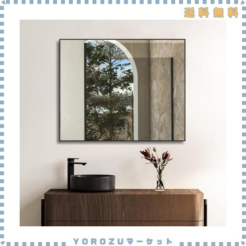 ANYHI 浴室の 玄関 の寝室のための長方形の壁ミラー、80 x 65 cm 黒い金属によって組み立てられるミラー、壁に取り付けられた横の/縦の壁