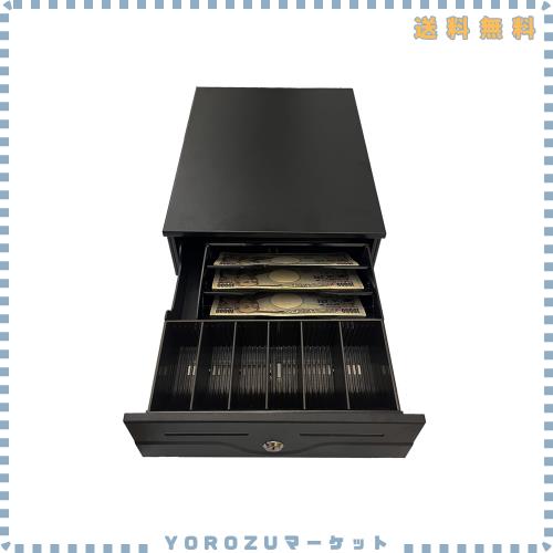 NUSRATS 手動式 キャッシュドロア 小型 紙幣3種・硬貨6種 仕切板取外し可能 キャッシュドロアー【幅245 x 奥行320 x 高さ104mm】黒 ブラ