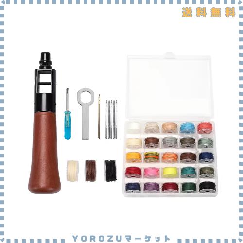WUTA 革用ミシン ハンドミシン スピーディーステッチャー レザークラフト用 手縫機 6 革縫い針セット 25色ワックスコード（0.55mm）