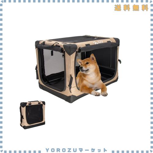 GPR ペット用ソフトクレート ペットキャリー ペットハウス 猫犬兼用 折りたたみ式 洗濯可能 取り外し可能 (カーキ, L)