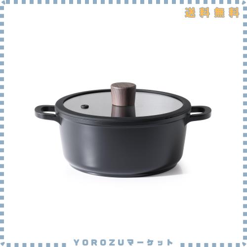 SENSARTE 両手鍋 24cm 鍋 深型 蓋付き 焦げ付きにくい 卓上鍋 カレー鍋 ガス火対応 お手入れ簡単 鍋料理 すき焼き鍋 煮物 ブラック