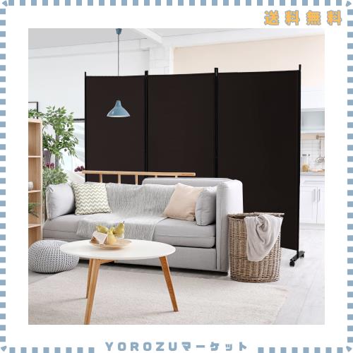 GYMAX パーテーション 3連 260cm 間仕切り キャスター付き 布タイプ 自立式 オフィス クリニック お家 目隠し ブラウン