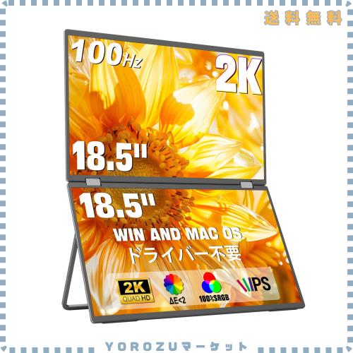 InnoView デュアル モバイルモニター 18.5インチ 2K 2560x1440 100Hz トリプルモニター 100% sRGB ΔE＜2 300nits ドライバー不要 折りた