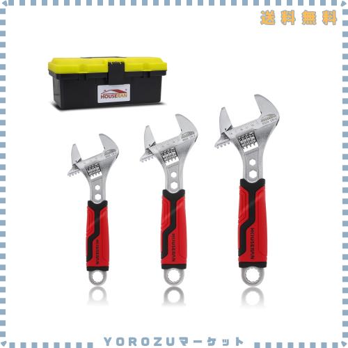 HOUSERAN モンキーレンチ 3本セット スパナ 16cm/21cm/26cm 万能レンチ 工具セット 最大開口40mm CR-V鋼 滑り止めグリップ DIY/整備/修理
