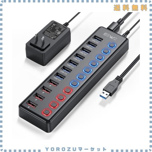 JESWO USBハブ 電源付き USB3.0ハブ 7ポートの 拡張+ 4充電ポート セルフパワー USB Hub 5Gbps高速データ伝送 USB3.0 拡張 独立スイッチ