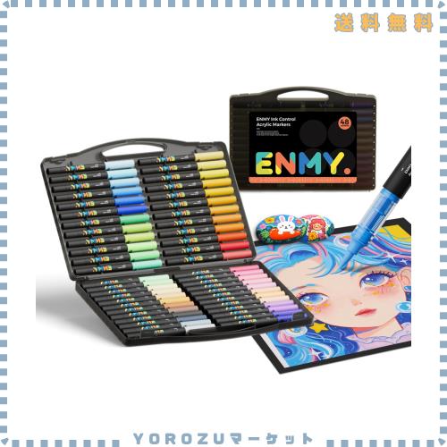 ENMY 48色セット 直液式 アクリルマーカー イラストマーカー 水性 筆