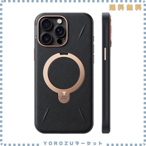 【新感覚レザー・スキンタッチ】TORRAS iPhone 15 Pro Max 用 ケース 革 360°回転スタンド 縦横両対応 リング マグネット搭載 MagSafe対