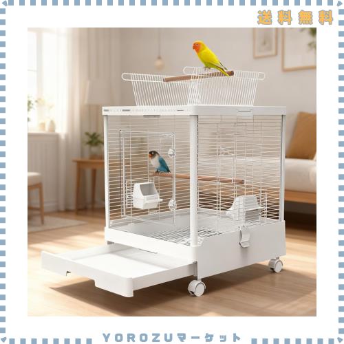 [MCHNHUA] 透明な前扉の鳥かご 大型 キャスター付きでお掃除楽々 インテリア バードケージ 白 おしゃれ セキセイインコ 文鳥 複数飼いに