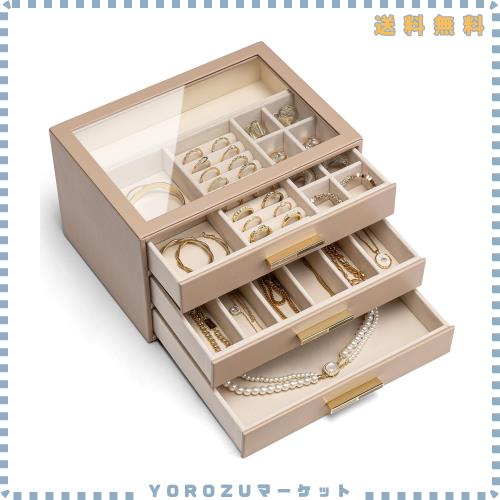 Vlando ジュエリーボックス 大容量 3段 アクセサリーケース ジュエリー 収納 ピアス リング ネックレス イヤリング 小物入れ 引き出し女