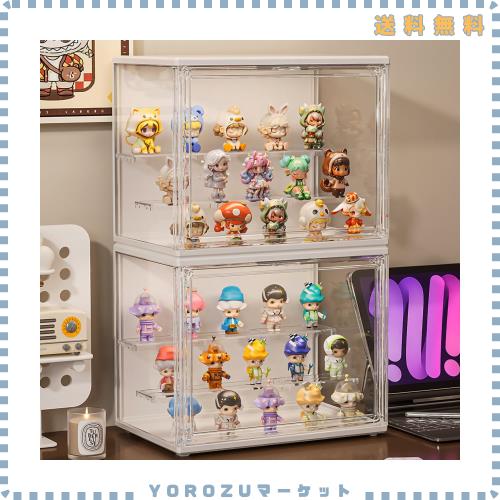 フィギュアケース ２個セット LEDライト付き コレクションケース 透明展示ケース 積み重ね可能 幅36×奥行18×高さ22cm (仕切り板付き)