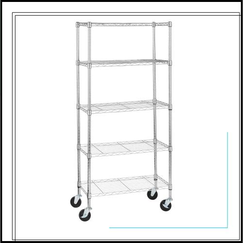 Amazonベーシック 5段スチールラック 棚 メタルラック キャスター付き 耐荷重200kg 幅76×奥行36×高さ165cm クローム