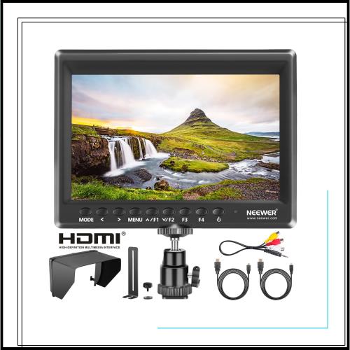 NEEWER F100 7インチ カメラフィールドモニター HD ビデオアシスト 超薄型 IPS 1280x800 HDMI入力 1080p サンシェードとミニボールヘッド