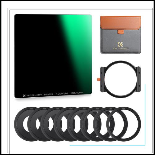 K＆F Concept 11枚セット ND1000フィルターセット 角型フィルター 100*100*2mm 光学ガラス ホルダー アダプターリング フィルターケース