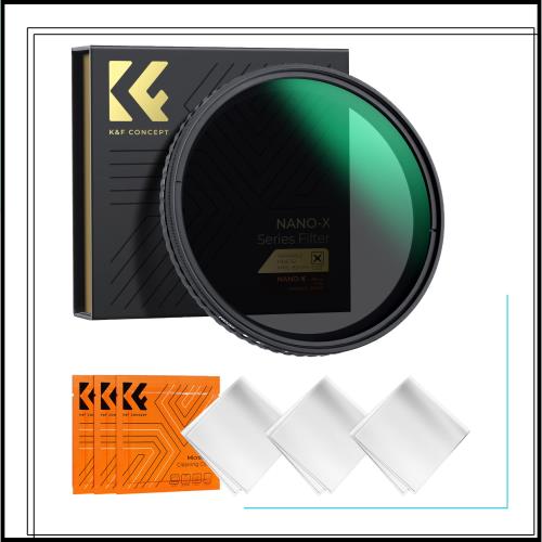 K＆F Concept 62mm 可変NDフィルター ND2-ND32 X状ムラなし 日本製AGC光学ガラス HD超解像力 超低い反射率 28層ナノコーティング 撥水撥油