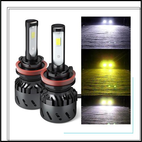 LEDフォグランプ H11 H8 H9 H16(国産車) 3色温度3モード切替 一体式 LEDバルブ 超ミニ コンパクト-POOPEE DC12V 28W 両面発光 6000K 3000