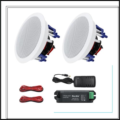 Herdio 300W Bluetooth 天井埋め込み型スピーカー 2ウェイ/ラウンド型/1本 ホワイト 18.5cm 8Ω 天井スピーカー