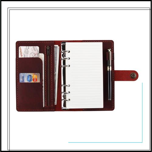 CEETOL システム手帳 本革ノート 職人 手作り A6 6穴 ペンホルダー 付 本革 ビジネスノート スケジュール帳… (赤-2)