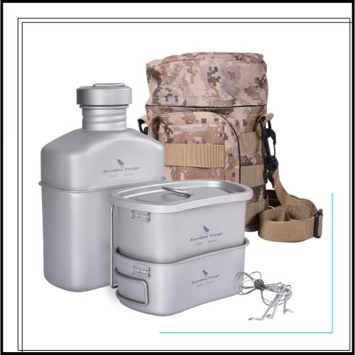 Boundless Voyage チタン ミリタリーキャンティーン チタンキャンティーン 飯ごう ハンゴウ兵式 クッカーセット メスキット (400ml+750ml