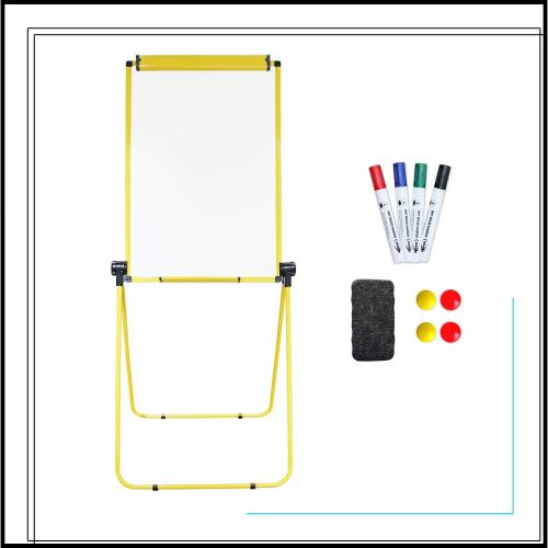 XIWODE 磁気ホワイトボード 両面使用可能 折りたたみ式 900×600mm（黄色のアルミフレームです）U字ホルダー付き 上下調節可能 オフィス/