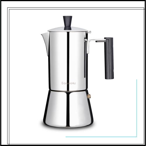 Easyworkz ペドロ 直火式エスプレッソメーカー ステンレス鋼製 マキネッタ モカポット 6カップ IH対応 全ストーブ適用 (シルバー, 300ml)