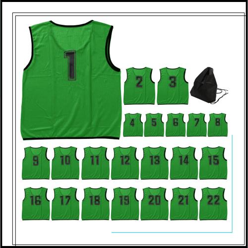 [ロジック] ビブス セット ゼッケン 収納バッグ付き 番号入り メッシュ サッカー バスケ フットサル 学校 行事 自治体 運動会 22枚セット