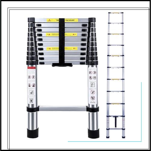 DayPlus 伸縮はしご 最長3.2 m (10.5 ft) 折り畳み伸縮梯子 多機能アルミはしご 持ち運びに便利 軽量 耐荷重150 kg 室内室外両用 自動ロ