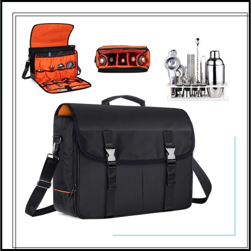 CURMIO バーテンダーバッグ ワインボトル カクテルセット 収納 持ち運び (バッグのみ) 黒