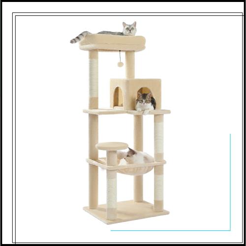 PETEPELA(ぺテぺラ) キャットタワー 猫タワー スリム 大型猫 据え置き 省スペース 登りやすい ハンモック 見晴台 ねこハウス ボンボン 天