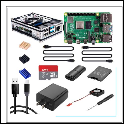 Raspberry Pi 4（8GB技適マーク付き）/ 32GBメモリカード/ 5V 3A USB-Type-C 電源アダプター/2つのHD OUTケーブルライン/1つ9層ケース/冷