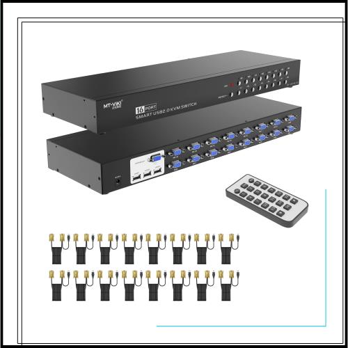 VGA KVMスイッチ 16ポート USB2.0 MT-VIKI KVM VGA 切替器 16入力1出力 VGA KVMコンソール 16ポート マニュアル セレクター 1Uラックマウ