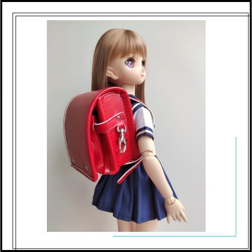 ドール用ランドセル ドール道具 3分4分通用制服鞄通学バッグスクールバッグ (赤)