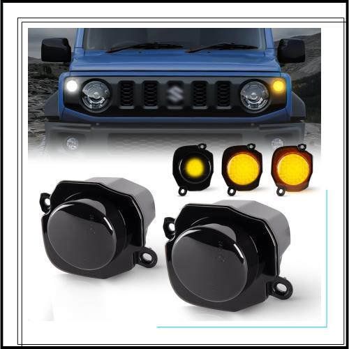 POPMOTORZスズキジムニー LEDウィンカー ジムニーシエラJB64 JB74フロントランプ パーツ sスモークレンズウインカーレンズホワイト＆アン