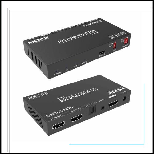 BUNGPUNG HDMI 分配器 1入力2出力 同時出力、 HDMI 音声分離 光デジタル アナログ SPDIF 3.5mm L/R 音声出力、4K@60Hz 1080P@120Hz 18Gbp