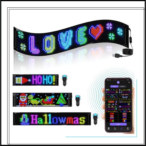 SUBORAWOS USB LEDカラーサイン スクロールメッセージボード LEDパネルカーサインディスプレイ Bluetooth アプリコントロール 折りたたみ