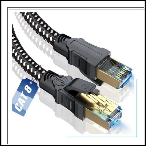 SWECENT LANケーブル CAT8 25M,メッシュ有線lanケーブル カテゴリー8 超高速40Gbps/2000MHz らんけーぶる RJ45金メッキコネクタ イーサネ